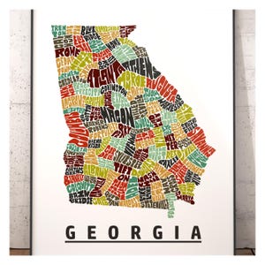 Georgia map art, Georgia art print, signed print of my original hand drawn Georgia typography art, Georgia gift, Georgia decor
