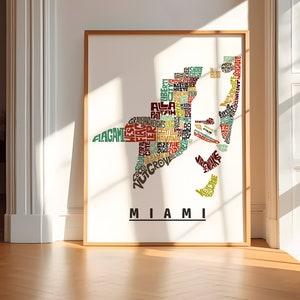 Miami map art print-FRAMED, Available in several colors and sizes, Miami neighborhood art, Miami decor, Miami gift