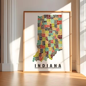Indiana map art print-FRAMED, Available in several colors and sizes, Indiana art print, Indiana decor, Indiana gift