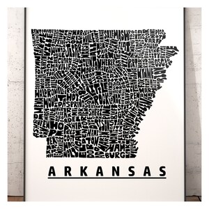 Arkansas Map, Arkansas Art, Arkansas Print, signed print of my original Arkansas typography map art, Arkansas gift
