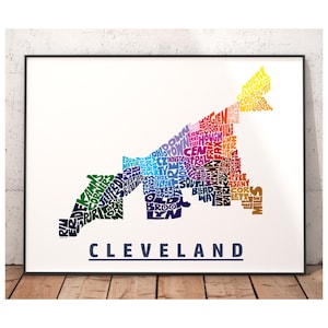 Cleveland neighborhood map art print, signed print of my original hand drawn Cleveland typography art, Cleveland gift