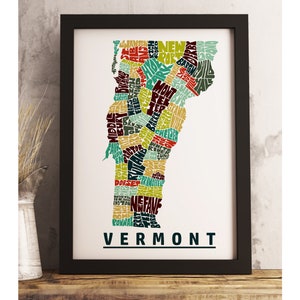 Vermont map art FRAMED, available in several colors and sizes, Vermont art print, Vermont map print, Vermont decor