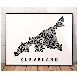 Cleveland neighborhood map art print, Cleveland gift, signed print of my original hand drawn Cleveland typography art, multiple colors avail