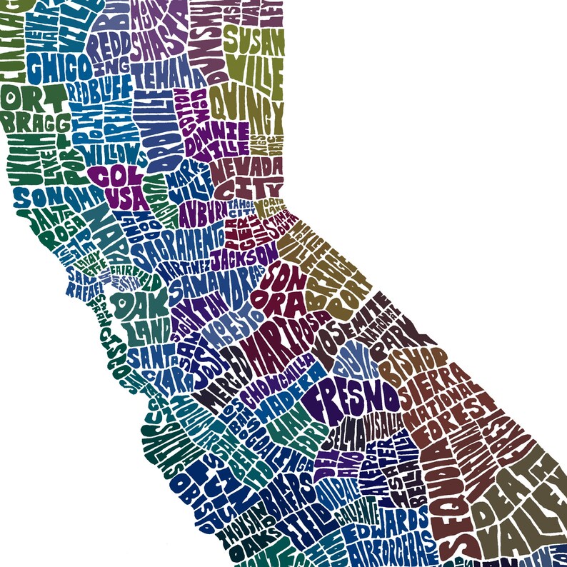 Framed California Map Art Print, California Art Print, Multiple Sizes ...