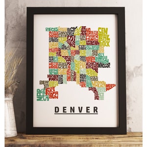 Denver neighborhood map art FRAMED, available in several colors and sizes, Denver art print, Denver map art, Denver decor