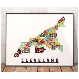 Cleveland neighborhood map print, signed print of my original hand drawn Cleveland map art, Cleveland gift