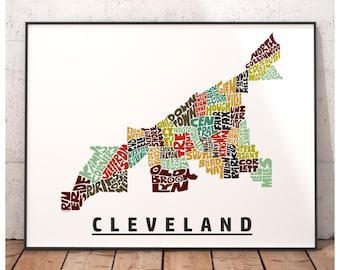 Cleveland neighborhood map print, signed print of my original hand drawn Cleveland map art, Cleveland gift