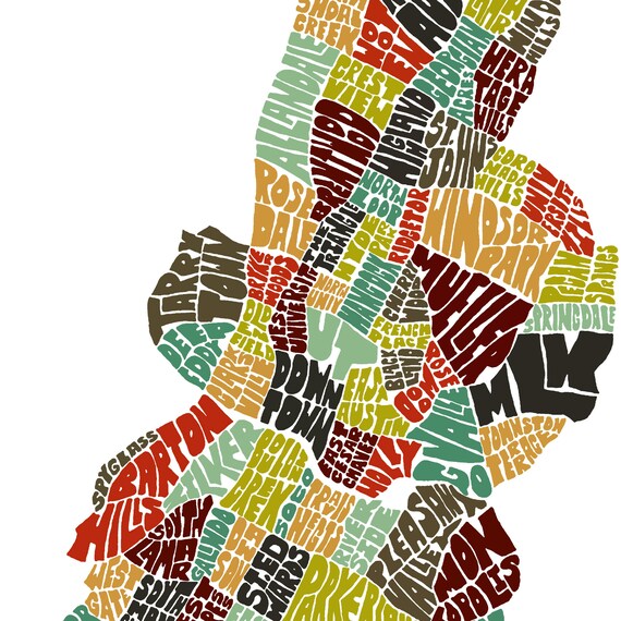 Original Neighborhoods Of Austin Map Austin Texas Print Austin Texas