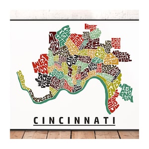 Cincinnati neighborhood map print, signed print of my original hand drawn Cincinnati map art, Cincinnati gift