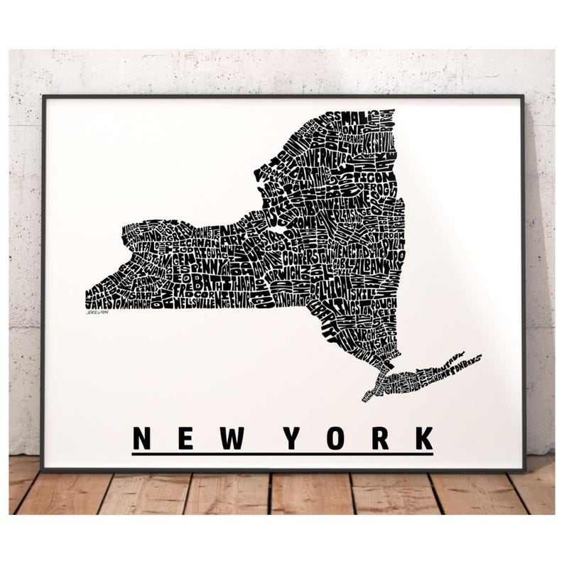Lámina artística del mapa de Nueva York, decoración de Nueva York, regalo de Nueva York, lámina firmada de mi dibujo original de Nueva York, lámina de Nueva York Black & White