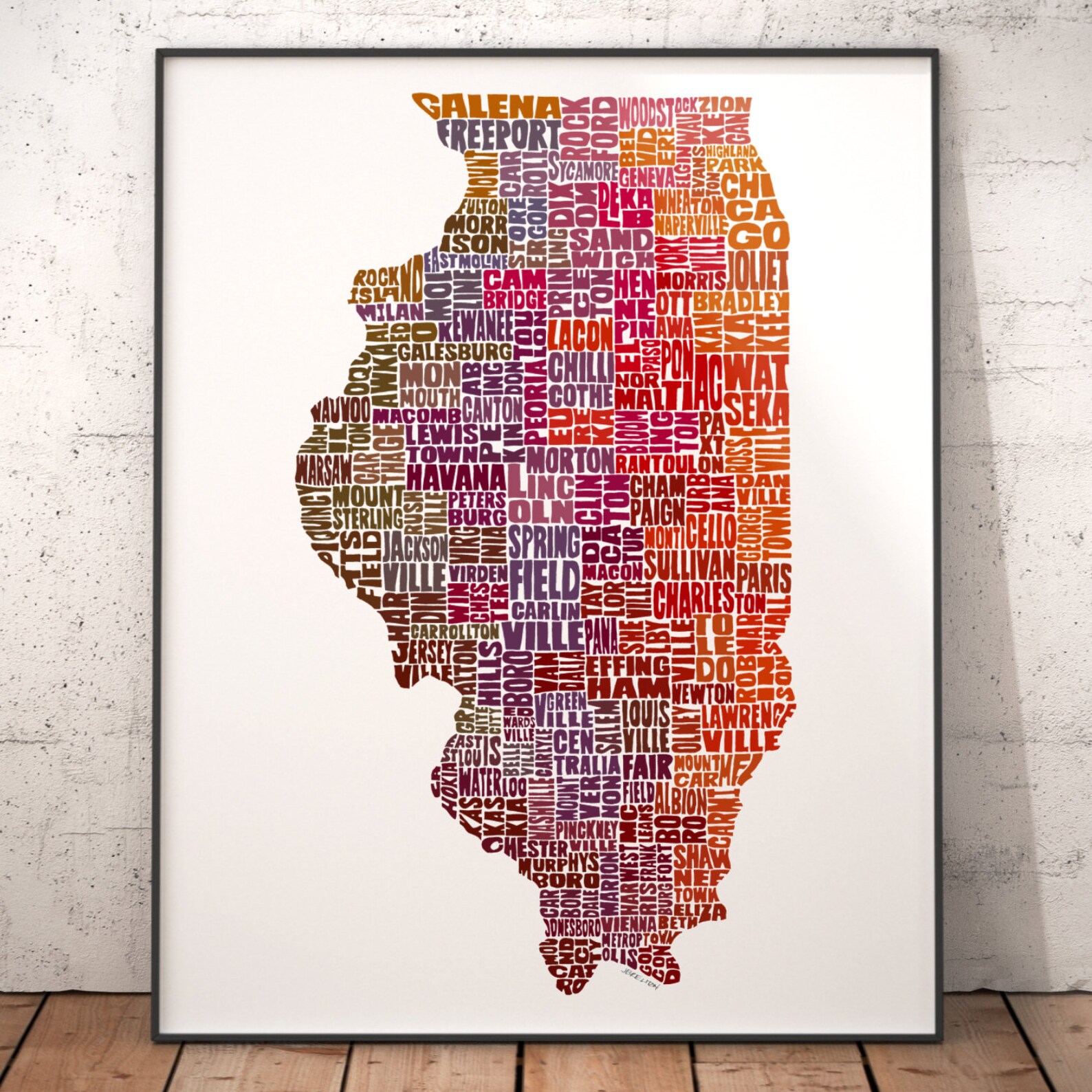 Illinois art print Illinois map art signed print of my Etsy