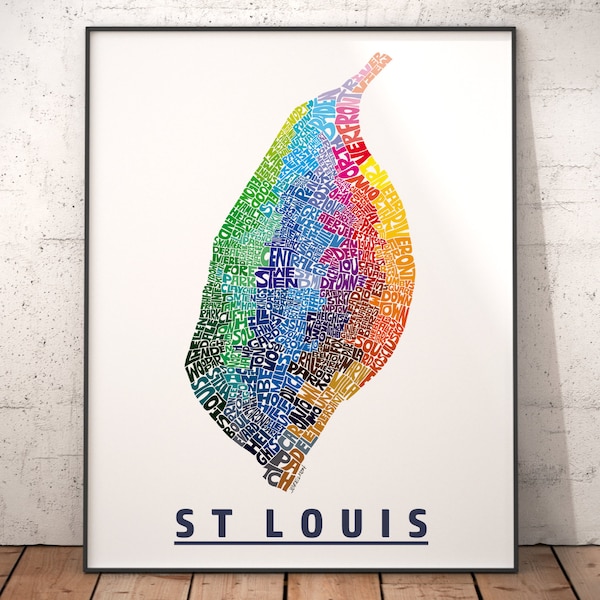 St Louis Neighborhood Map Print, signed print of my original St Louis map art typography