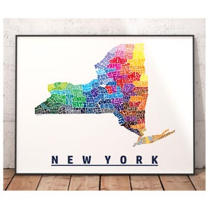 Lámina artística del mapa de Nueva York, decoración de Nueva York, regalo de Nueva York, lámina firmada de mi dibujo original de Nueva York, lámina de Nueva York Rainbow