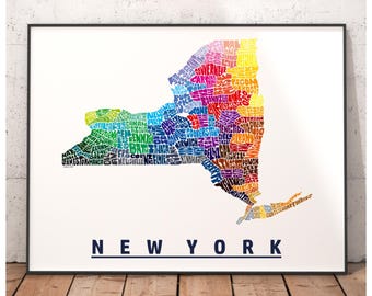 New York map art print, New York decor, New York gift, signed print of my original hand drawn New York art, New York print