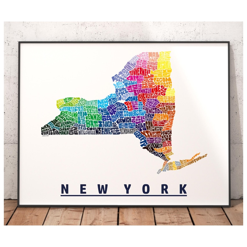 Lámina artística del mapa de Nueva York, decoración de Nueva York, regalo de Nueva York, lámina firmada de mi dibujo original de Nueva York, lámina de Nueva York Rainbow