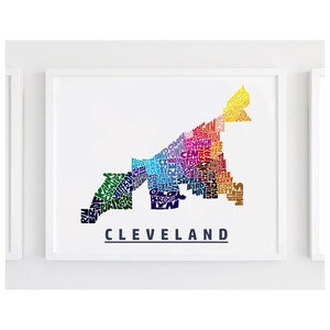 Cleveland neighborhood map print, Cleveland map art print signed, Several Colors and Sizes Available, Hand-lettered map of Cleveland poster