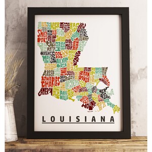 Louisiana map art FRAMED, available in several colors and sizes, Louisiana art print, Louisiana map print, Louisiana decor Earth Tones