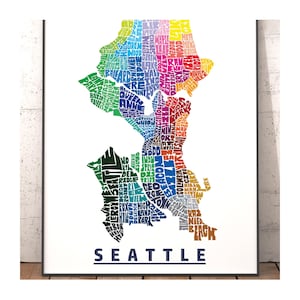 Seattle neighborhood map art print, signed print of my original hand drawn Seattle typography art, Seattle gift