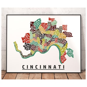 Cincinnati neighborhood map print, signed print of my original hand drawn Cincinnati map art, Cincinnati gift