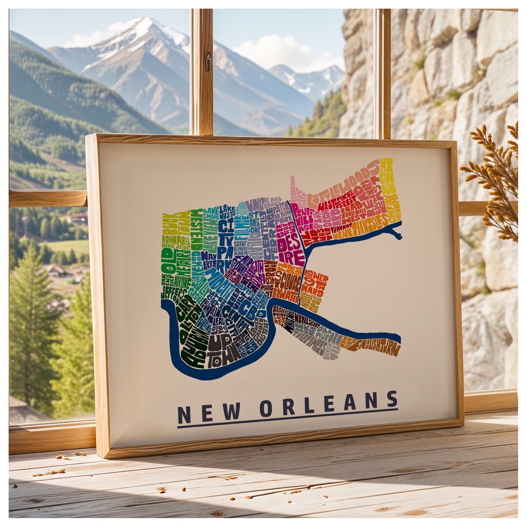 Framed New Orleans Neighborhoods Map Art Print Alt - Multiple Sizes ...