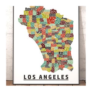 Los Angeles neighborhood map print, signed print of my original hand drawn Los Angeles map art, Los Angeles gift