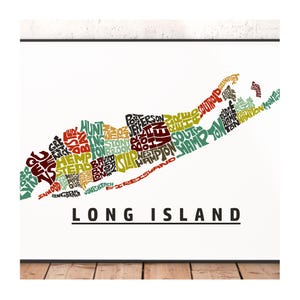 Long Island neighborhood map print, signed print of my original hand drawn Long Island map art, Long Island gift