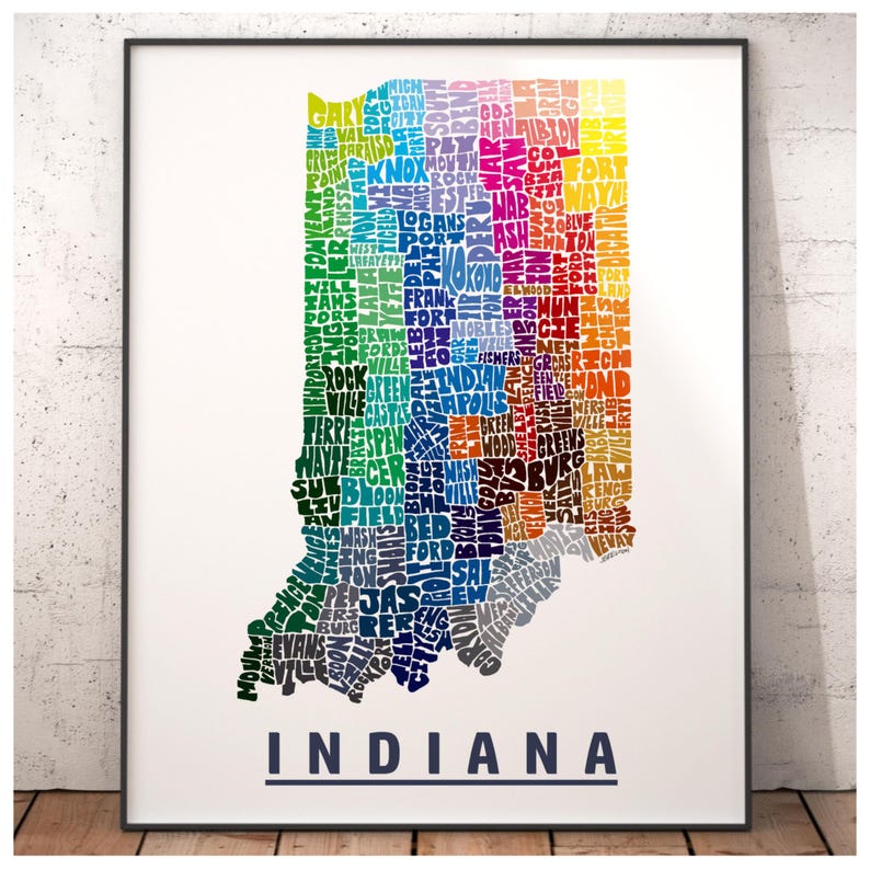 Indiana Color Chart Indiana Map Art, Indiana Art Print, Print of My Original Hand Drawn ...