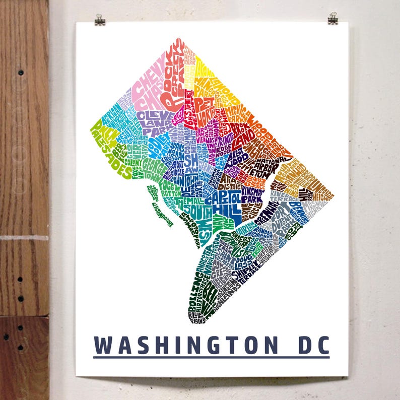 Washington DC Neighborhood Map Print, Washington DC Map Art Print ...
