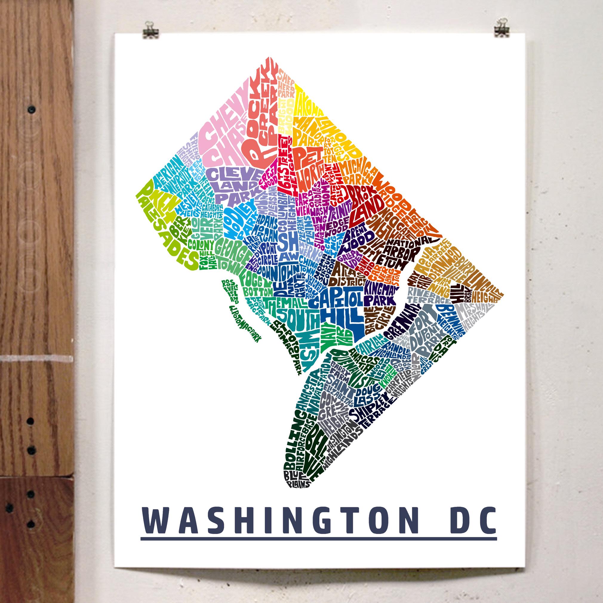 Washington DC Neighborhood Map Print, Washington DC Map Art Print ...