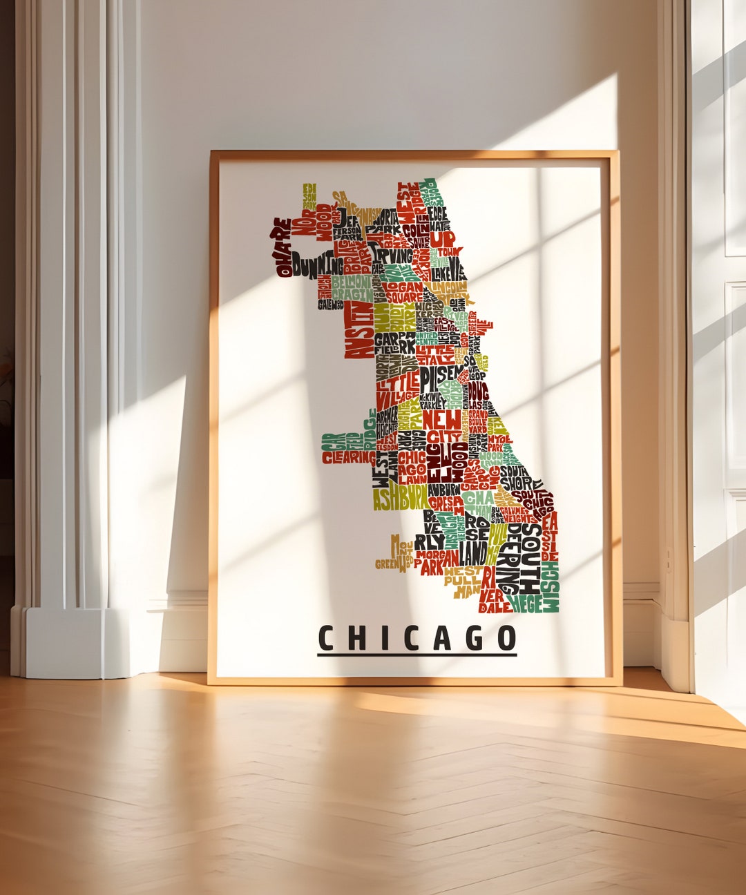 Chicago Map Art Printframed, Available in Several Colors and Sizes, Chicago Neighborhood Art