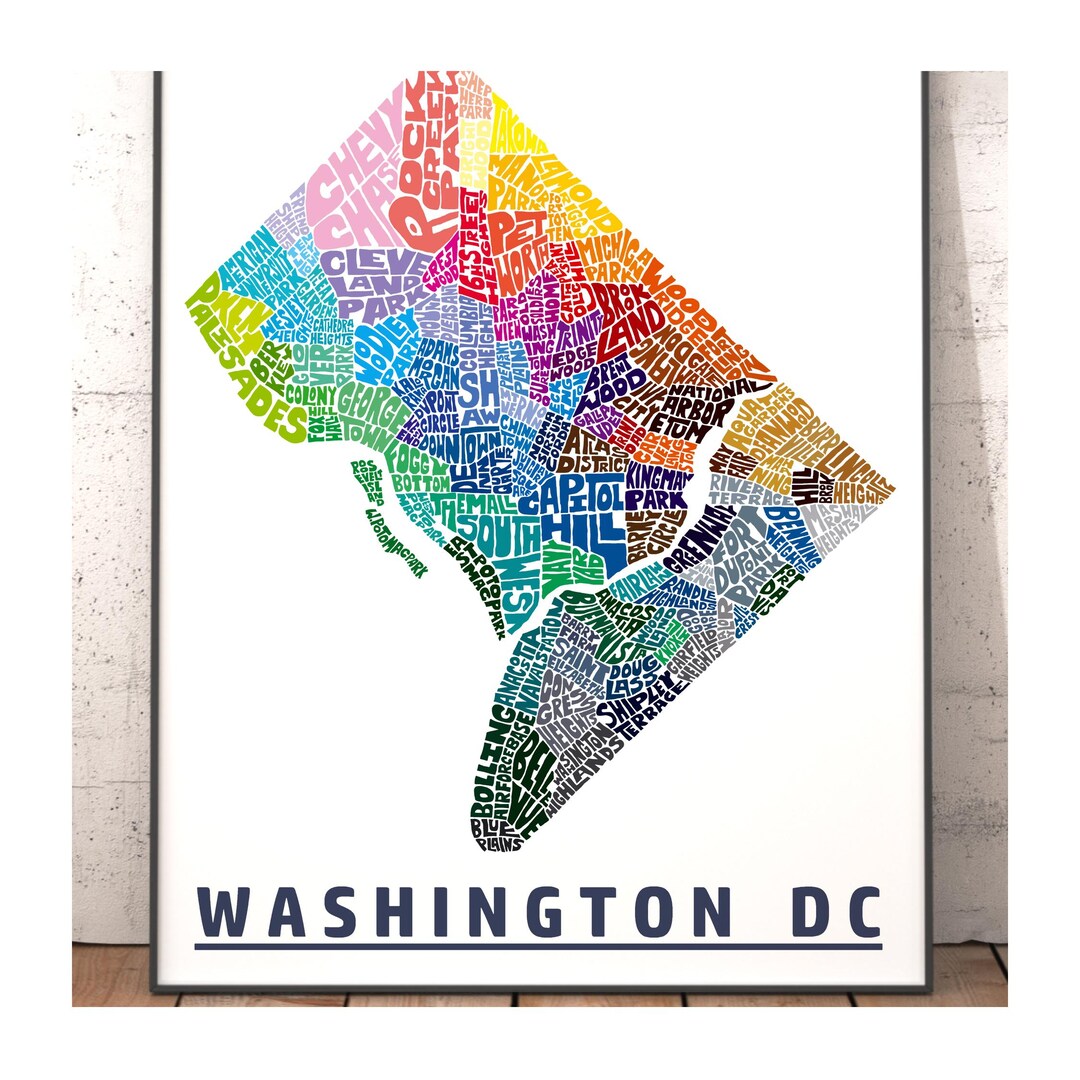 Washington DC Neighborhood Map Art Print, Signed Print of My Original ...