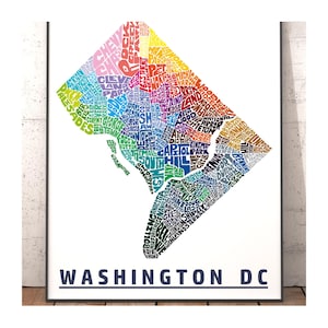 Washington DC neighborhood map art print, signed print of my original hand drawn Washington DC typography art, Washington DC gift