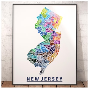 New Jersey map art print, New Jersey decor, New Jersey gift, signed print of my original hand drawn New Jersey art, New Jersey print