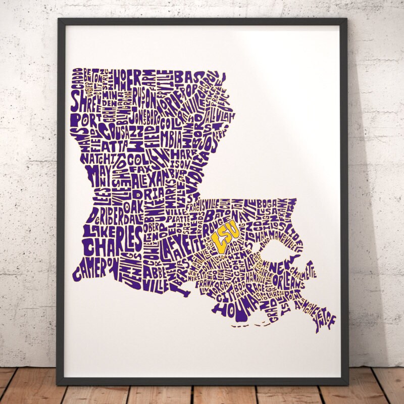 LSU Fan Inspired Art LSU Map Print Louisiana State | Etsy