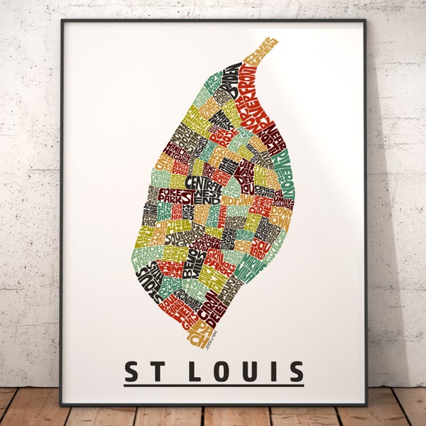 St Louis Neighborhood Map Print, signed print of my original hand drawn St Louis map art