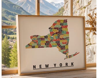 Framed New York map art print, New York art print, Multiple sizes, color schemes & frame options available, New York map print