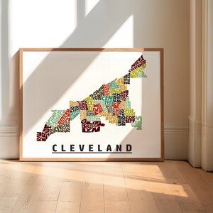 Cleveland map art print-FRAMED, Available in several colors and sizes, Cleveland neighborhood art, Cleveland decor, Cleveland gift