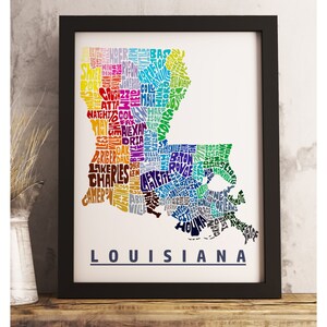 Louisiana map art FRAMED, available in several colors and sizes, Louisiana art print, Louisiana map print, Louisiana decor Rainbow