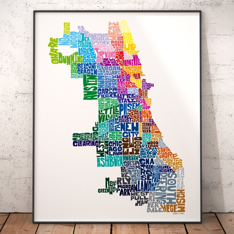 Chicago Neighborhood Map Art Chicago Art Print Print of My Etsy