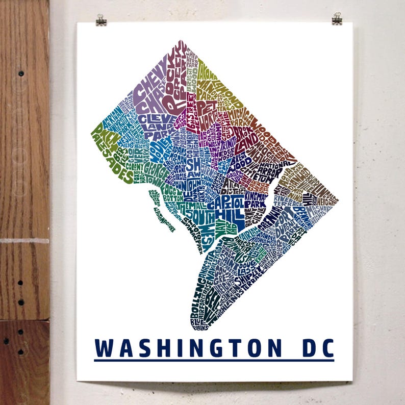 Washington DC Neighborhood Map Print, Washington DC Map Art Print ...