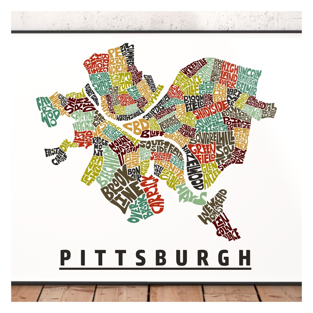 Pittsburgh Neighborhood Map Print, Signed Print of My Original Hand ...