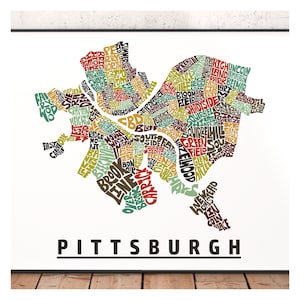 Pittsburgh neighborhood map print, signed print of my original hand drawn Pittsburgh map art, Pittsburgh gift