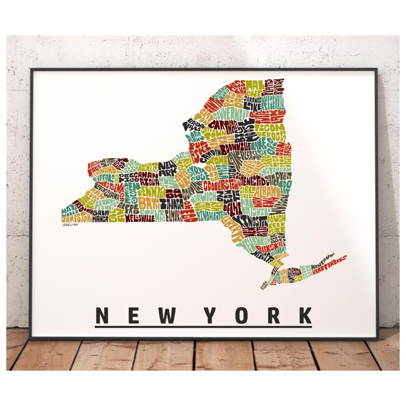 Lámina artística del mapa de Nueva York, decoración de Nueva York, regalo de Nueva York, lámina firmada de mi dibujo original de Nueva York, lámina de Nueva York Earth Tones