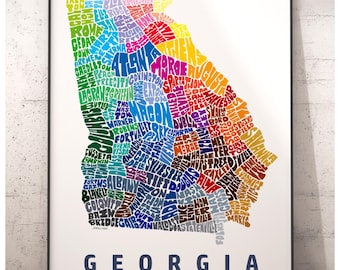 Georgia map art print, Georgia decor, Georgia gift, signed print of my original hand drawn Georgia art, Georgia print