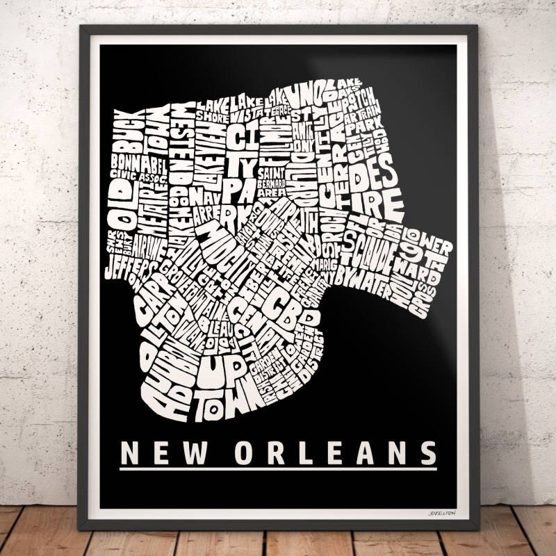 New Orleans map art New Orleans art print New Orleans | Etsy