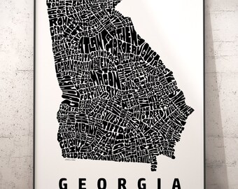 Georgia Map, Georgia Art, Georgia Print, signed print of my original Georgia typography map art