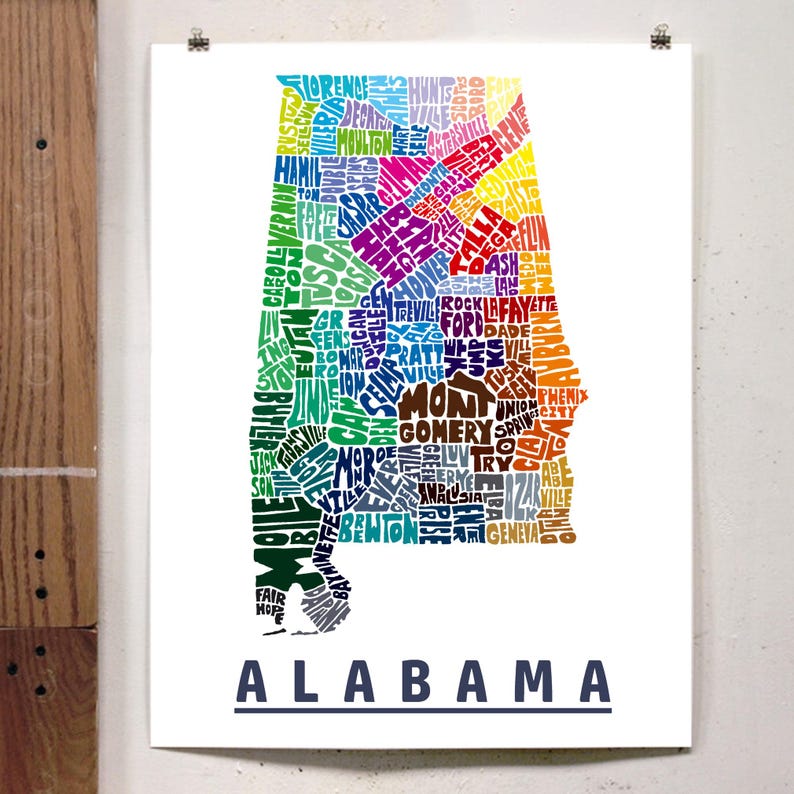Alabama Map Art, Alabama Decor, Alabama Gift, Print of My Original ...