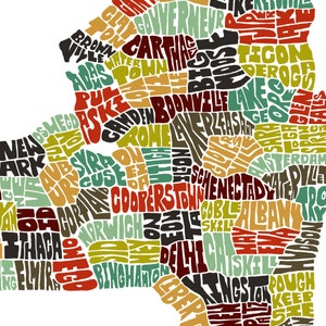 New York map art, New York decor, New York artwork, print of my original New York typography style map art