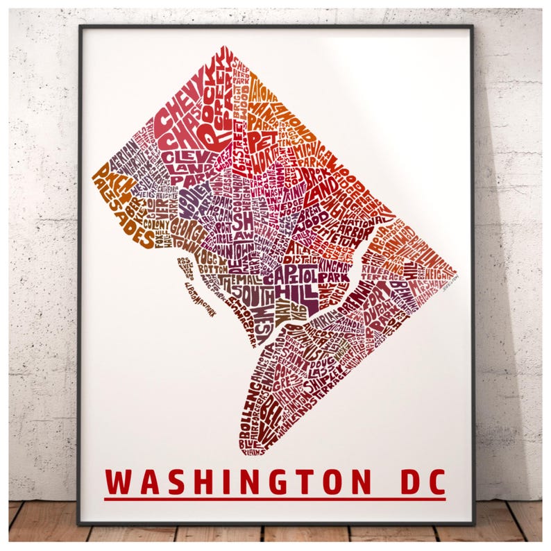 Washington DC Neighborhood Map Print, Signed Print of My Original Hand ...