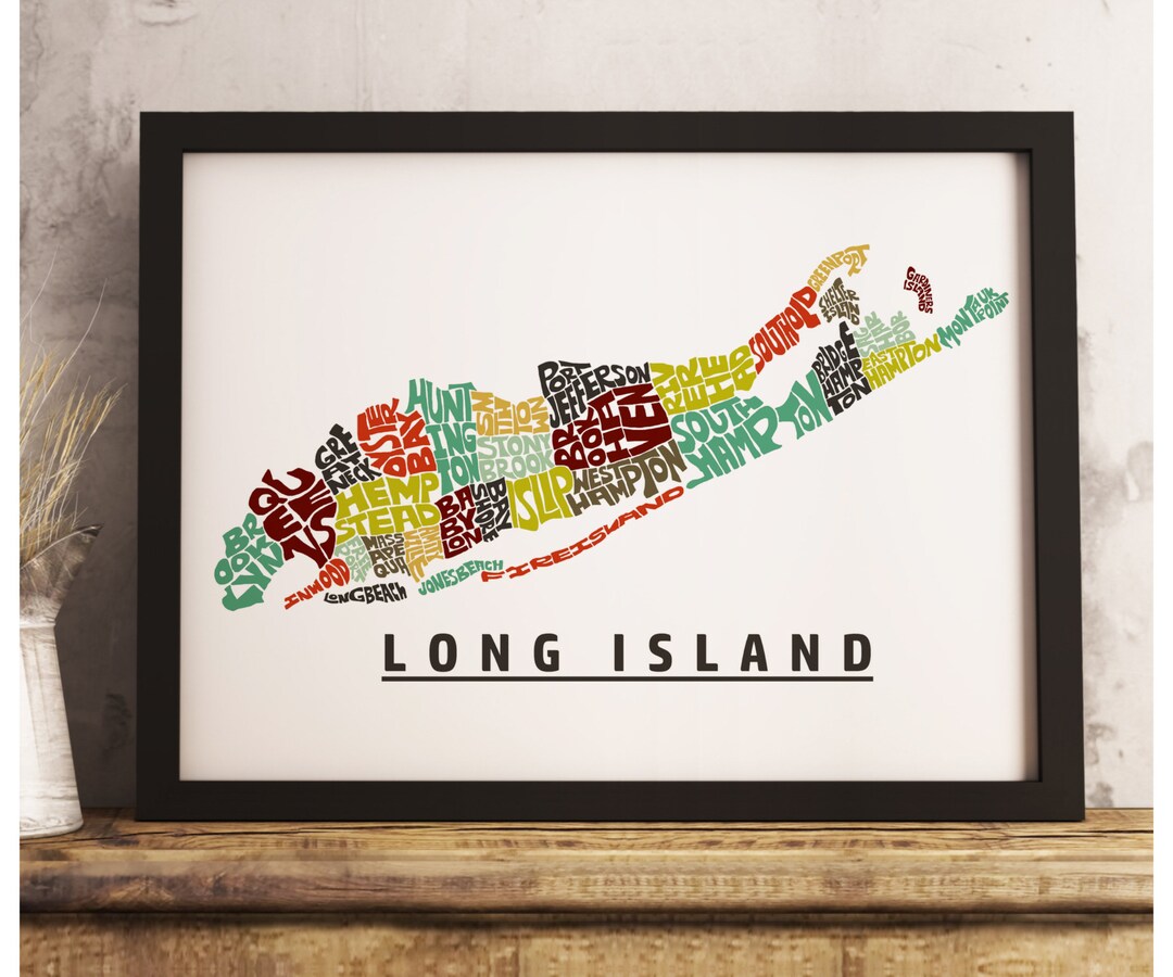 Long Island Neighborhood Map Art FRAMED, Available in Several Colors
